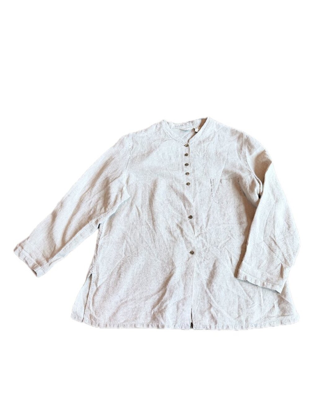 J.Jill Oatmeal Linen Collarless Button Front Tunic Shirt Popover X-Large Women's